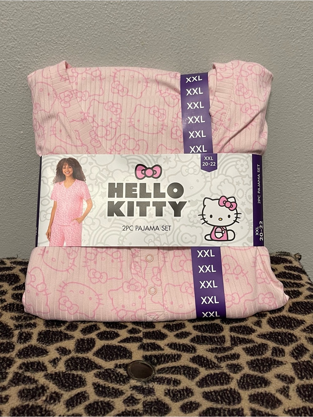 Hello Kitty V Neck 2 Piece Pajama Set Pink Soft Graphic Print New Womens XXL